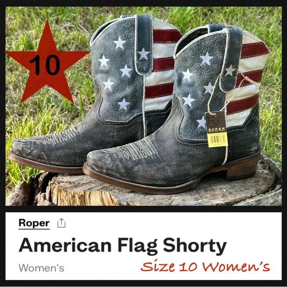 Roper® Women’s American Flag Shorty Cowgirl Boots- Size 10 - USA American Beauty - Picture 1 of 13